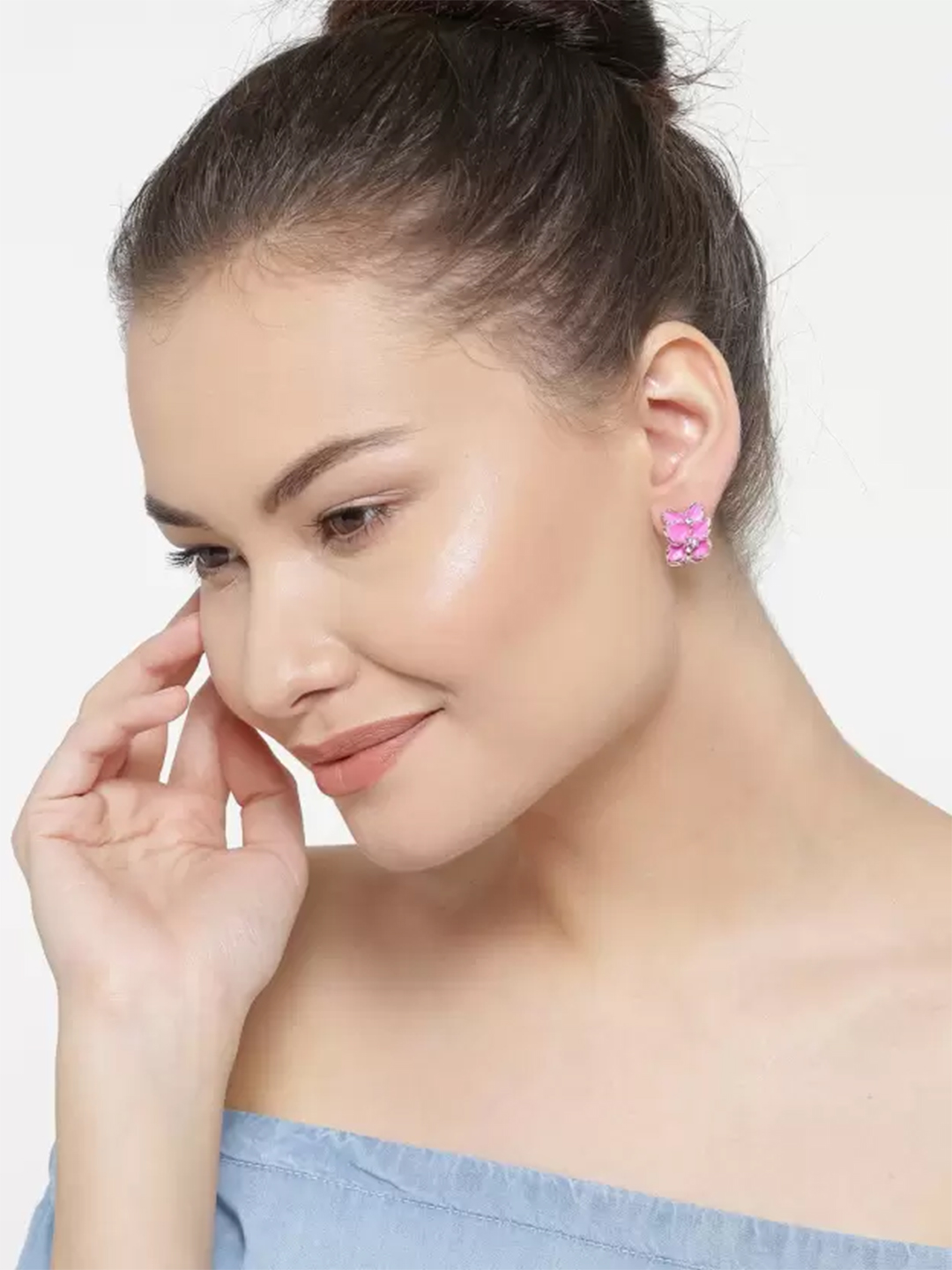 YouBella Fashion Jewellery Crystal Earrings Tops for Girls and Women (Pink)